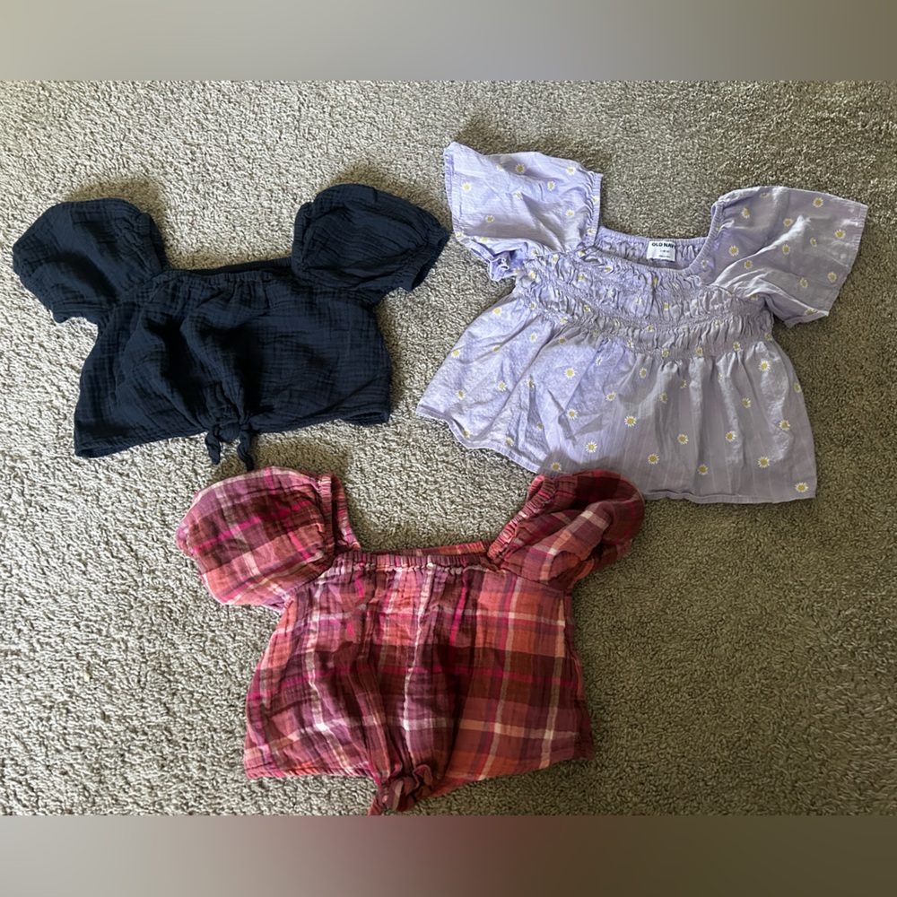 Set of Three Girls Old Navy Tops in Plaid, Black, and Purple